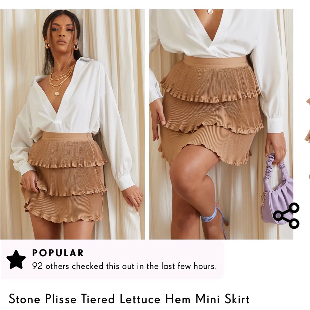 PLT Stone Lettuce Hem Mini Skirt